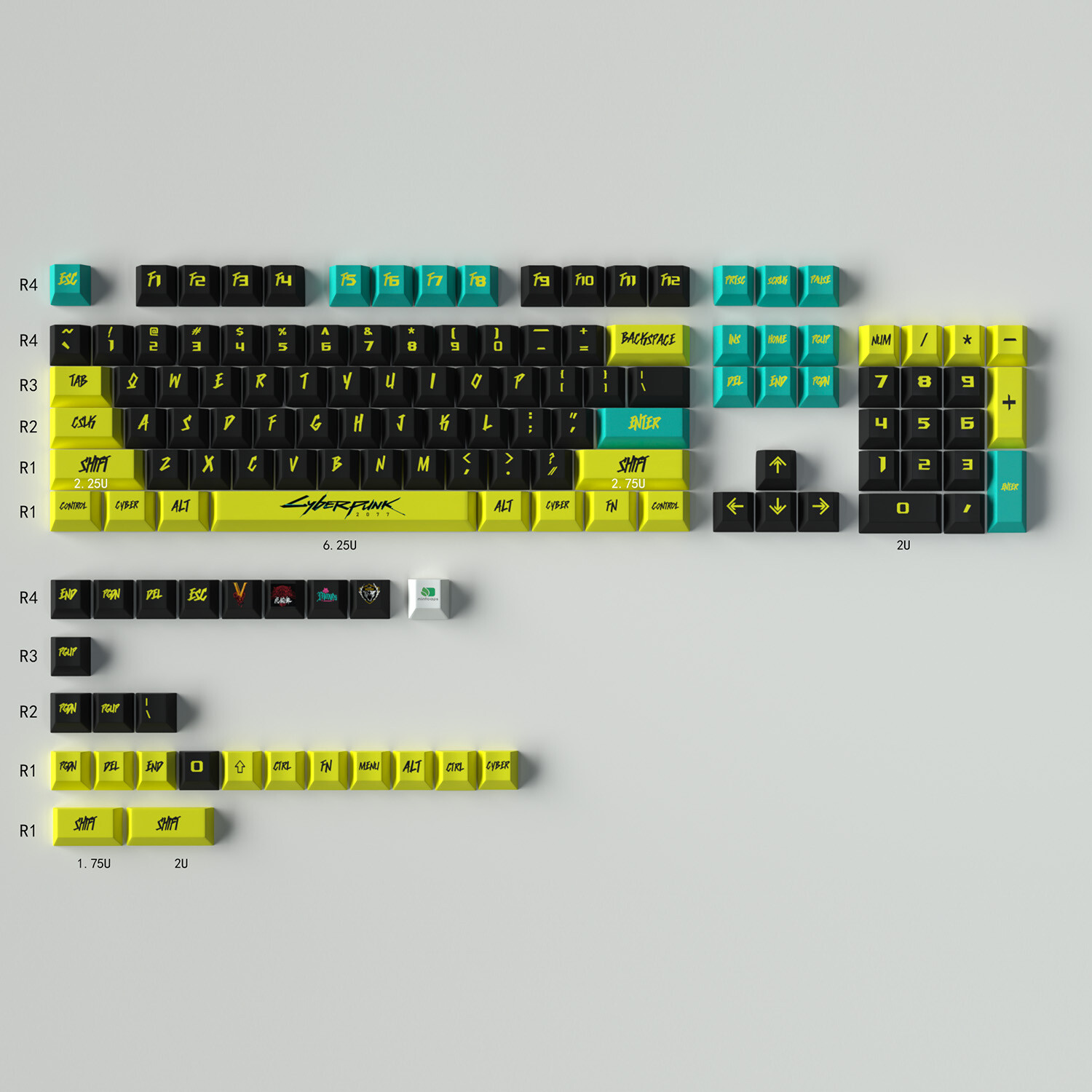 (Stock Clearance) Cyberpunk 104+26 Full PBT Dye Sublimation Keycaps Set for Cherry MX Mechanical Keyboard